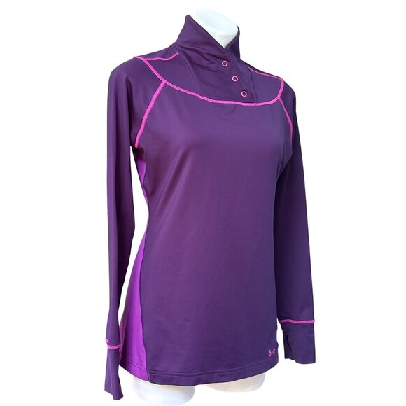 Under Armour Cold Gear Pullover, Purple With Pink Stitching Women's Size L - Picture 2 of 8